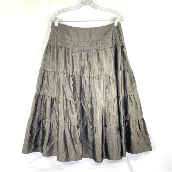 Club Monaco Brown Tiered Flared Midi Length Skirt Sz 8 - Picture 4 of 5